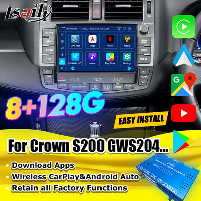 Interfejs multimedialny Android 13 dla Toyoty Crown S200 URS206 model 2008-2012. Moduł aktualizacji Android zawiera YouTube, NetFlix, Mapy Google.