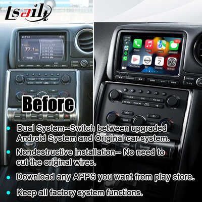 Samochodowy ekran multimedialny Lsailt dla GT-R GTR R35 z bezprzewodowym CarPlay 4 + 64 GB, wyświetlacz aktualizacji