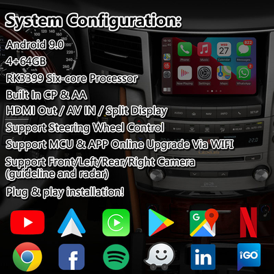Interfejs wideo Lsailt Android na lata 2012-2015 Lexus LX570 z nawigacją GPS Youtube Wireless Carplay