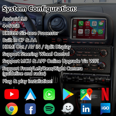Lsailt Android Multimedia Video Interface Carplay Na Nissan GT-R R35 GTR Czarna edycja Nisom 2011-2016
