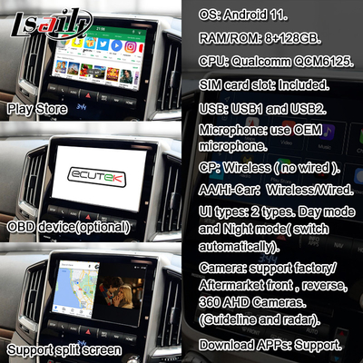8+128GB Qualcomm Android Multimedia Video Interface dla Land Cruiser 2013-2021 LC200, VX_R, GX_R z bezprzewodowym CarPlay