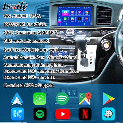 Android 13 8G Android Smart Infotainment Module for Nissan Elgrand E52 2010-Included CarPlay, YouTube, Ekran na oparciu o głowę