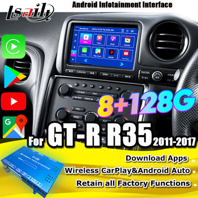Lsailt Android Multimedia Interface dla GT-R GTR R35 2011-2016 Wireless Carplay Interface Włącza YouTube, GPS,8+128 GB