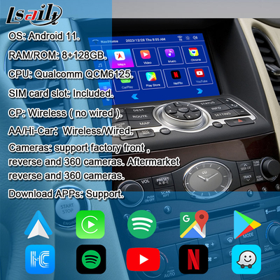 Lsailt 8G Android Infotainment Module dla Infiniti EX QX50 2008-2017 Wliczone bezprzewodowe CarPlay, YouTube, NetFlix