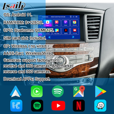 Lsailt 8G Android Multimedia Interface dla Infiniti QX60 JX35 2011-2020 Zintegrowany bezprzewodowy CarPlay, Android Auto