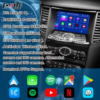 Lsailt 8G Android Multimedia Interface dla Infiniti QX70 FX35 FX37 2008-2017 Zintegrowany bezprzewodowy CarPlay, Android Auto