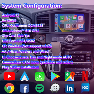 Lsailt 8 Inch Android Multimedia Carplay Interface Screen dla 2011-2017 Nissan Quest E52