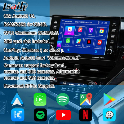 Lsailt 8G Wireless CarPlay Android Infotainment Module for Toyota Camry TOUCH3 2018-2021 Sienna Wsparcie YouTube, NetFlix, 360 kamer