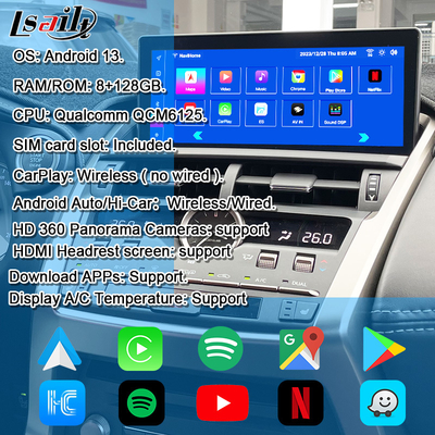 Ekran Android do Lexusa z bezprzewodowym CarPlay i Android Auto 10,25 cala Ekran dotykowy | Karta SIM i wyświetlacz IPS z kamerami 360 stopni