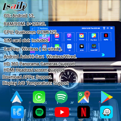 Ekran Lexus Android 10,25 cali Qualcomm 8 Core Nawigacja GPS CarPlay Wyświetlacz dla Lexus IS300 IS250 IS350 2020-2023