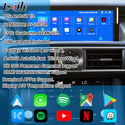 Ekran Android Lexus Android 13 Multimedia DisPlay 8 rdzeniowy Qulcomm dla LEXUS IS200T IS300H IS350 Obsługa sterowania joystickiem, YouTube, Google Play, CarPlay