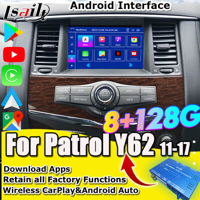 Interfejs multimedialny Nissan do Patrol Y62, Nismo, QX80 QX56 2013-2021 Ulepszenie ekranu OEM z bezprzewodowym CarPlay, Android Auto, YouTube